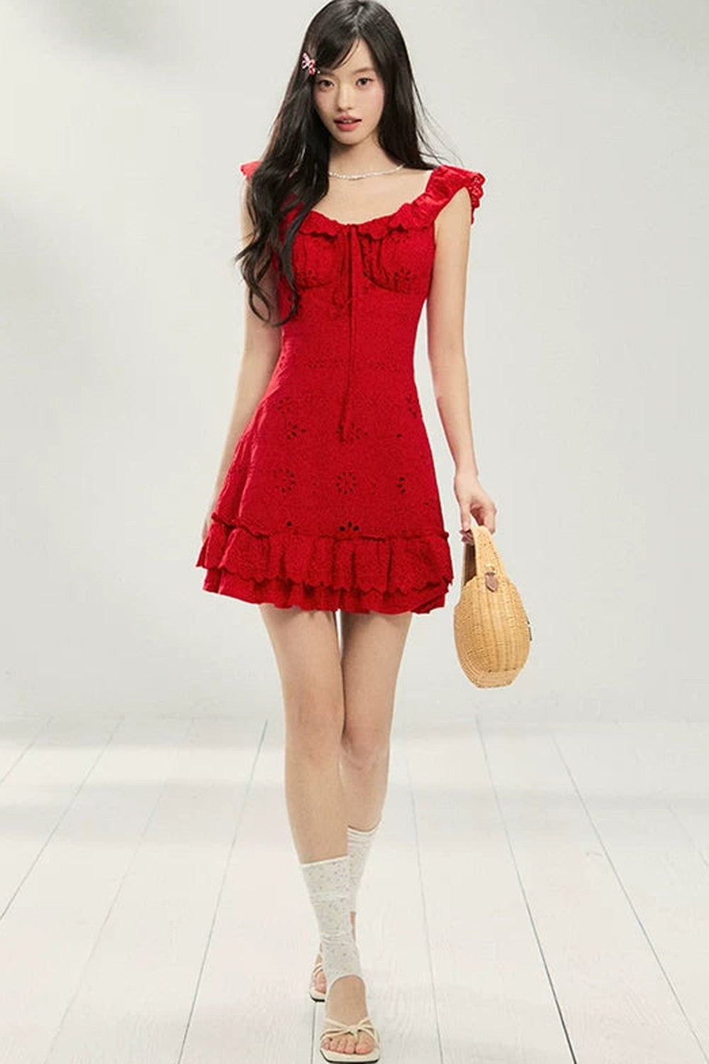 French Flutter Sleeve Ruffle Dress