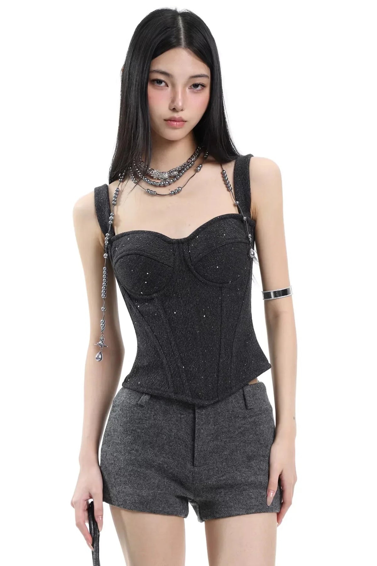 French Gray Sequined Vest