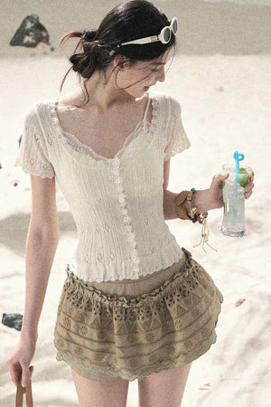 French Hollow-Out Knit Top Set-Up