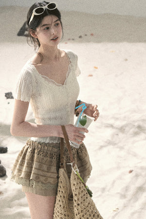 French Hollow-Out Knit Top Set-Up