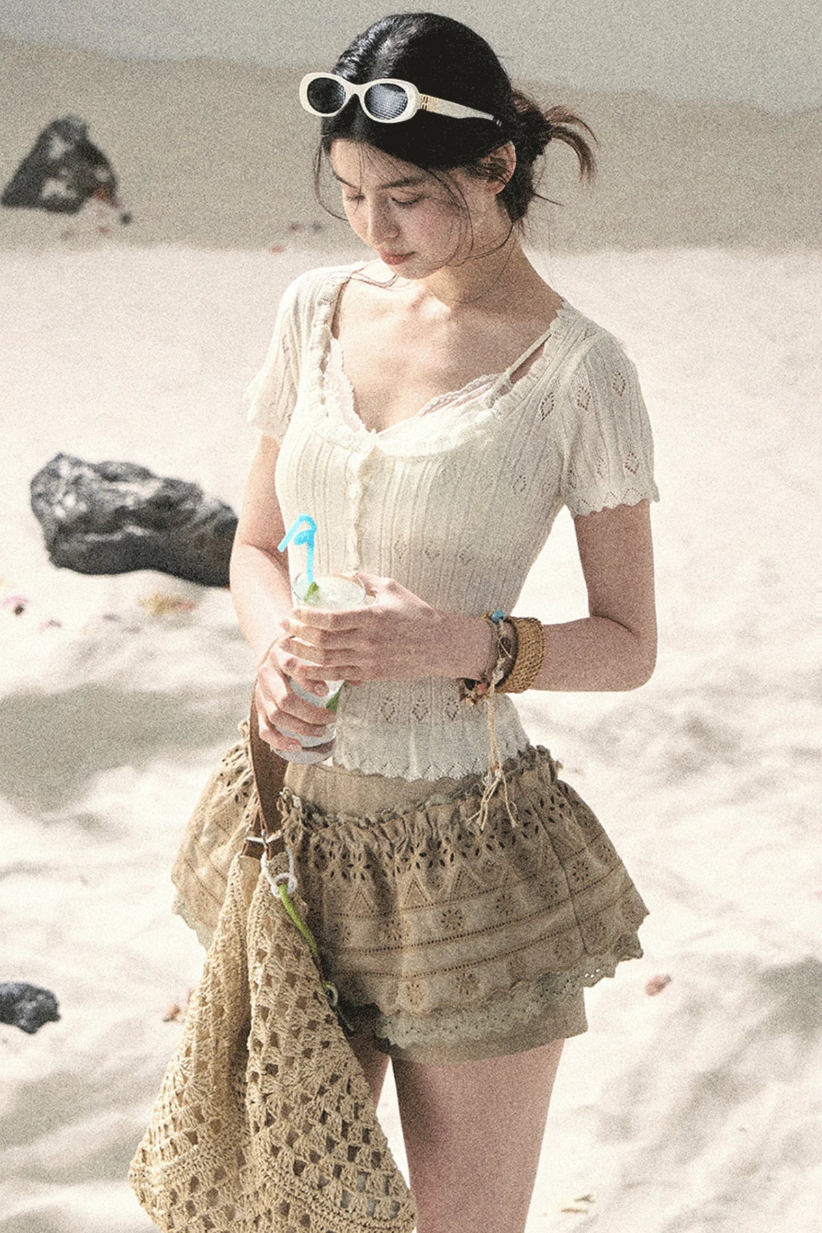 French Hollow-Out Knit Top Set-Up