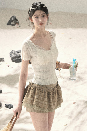 French Hollow-Out Knit Top Set-Up