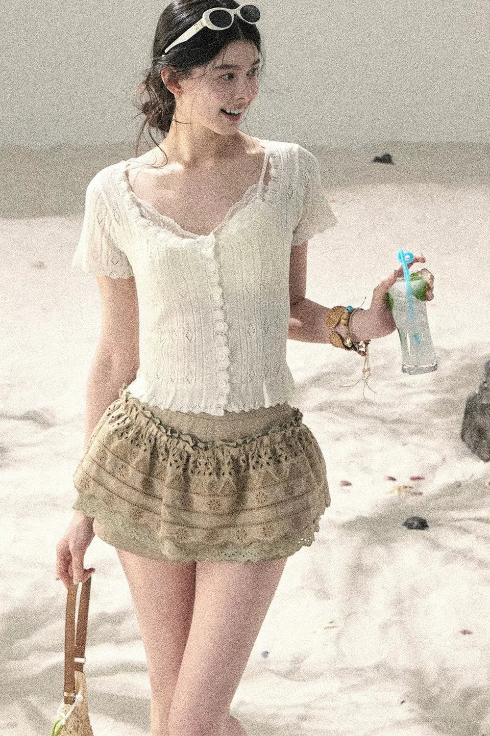 French Hollow-Out Knit Top Set-Up
