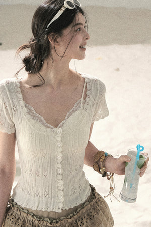 French Hollow-Out Knit Top Set-Up