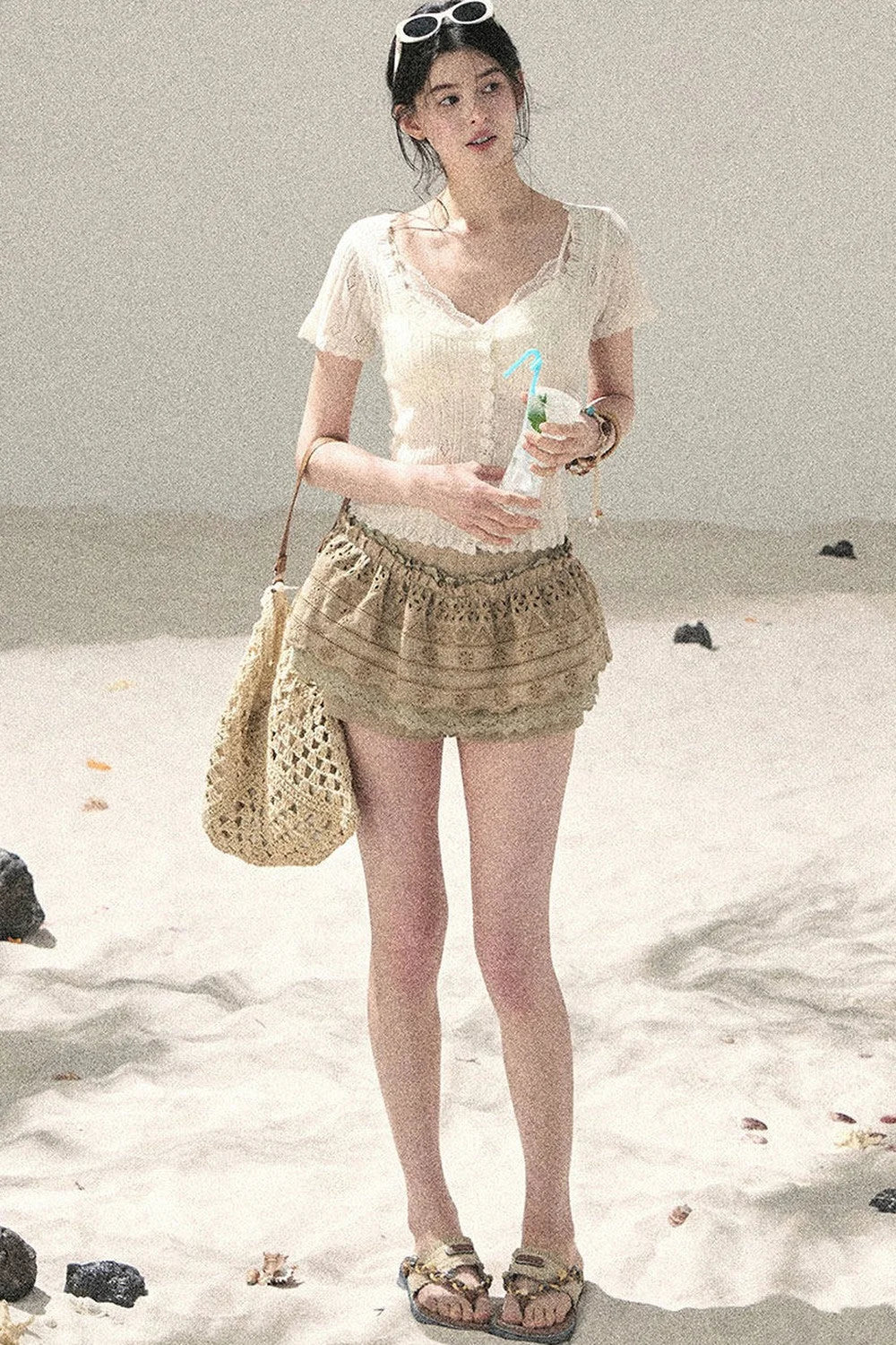 French Hollow-Out Knit Top Set-Up