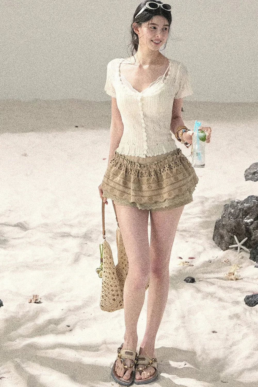 French Hollow-Out Knit Top Set-Up