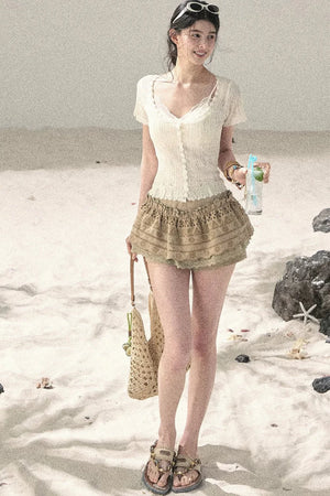 French Hollow-Out Knit Top Set-Up