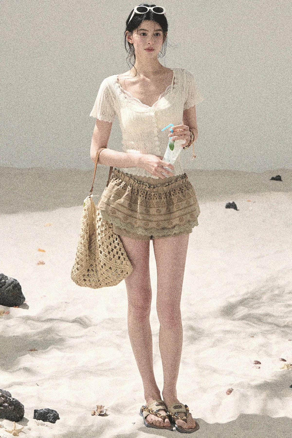 French Hollow-Out Knit Top Set-Up