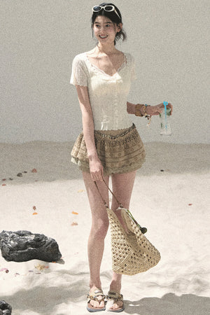French Hollow-Out Knit Top Set-Up