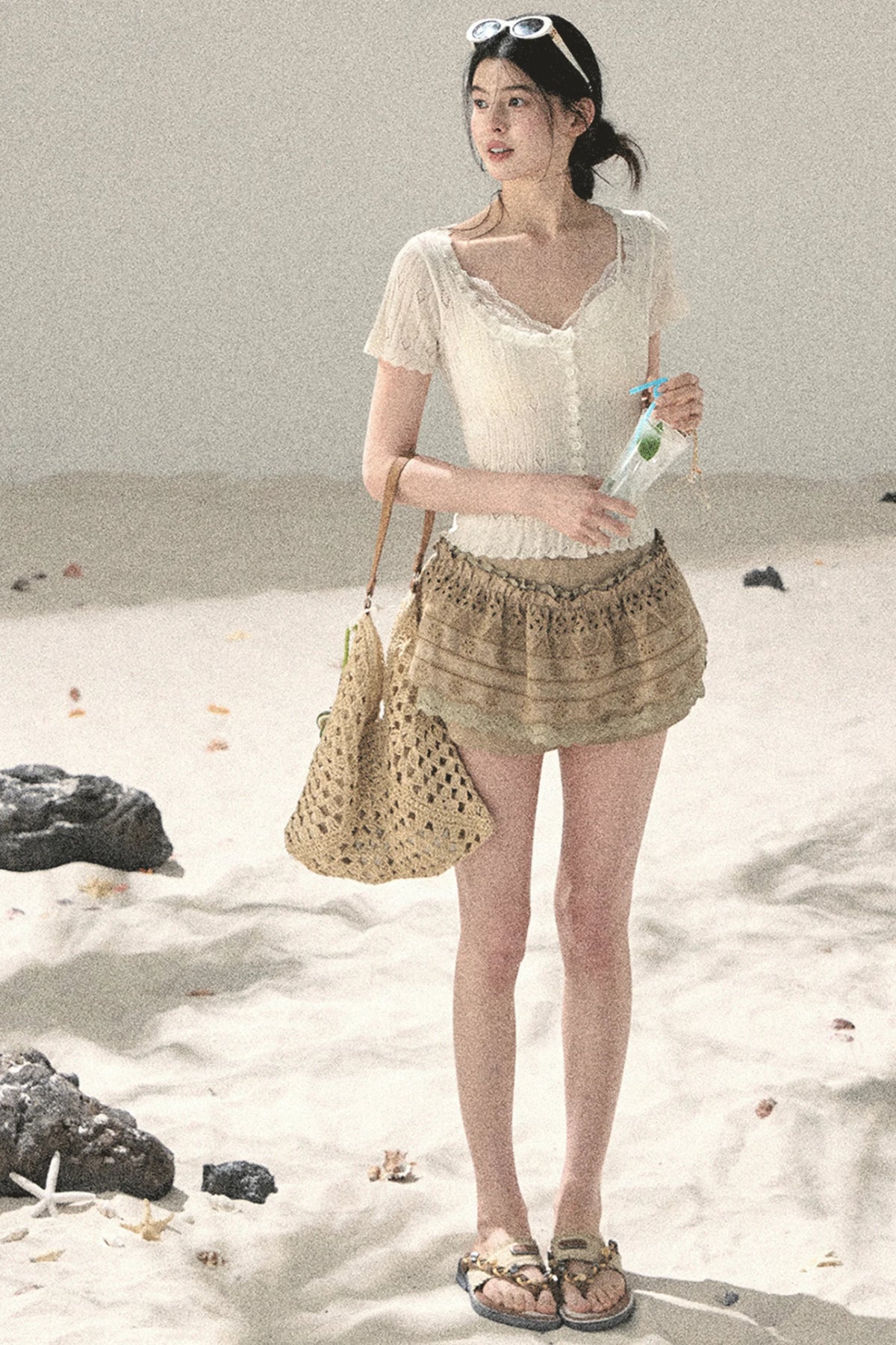 French Hollow-Out Knit Top Set-Up