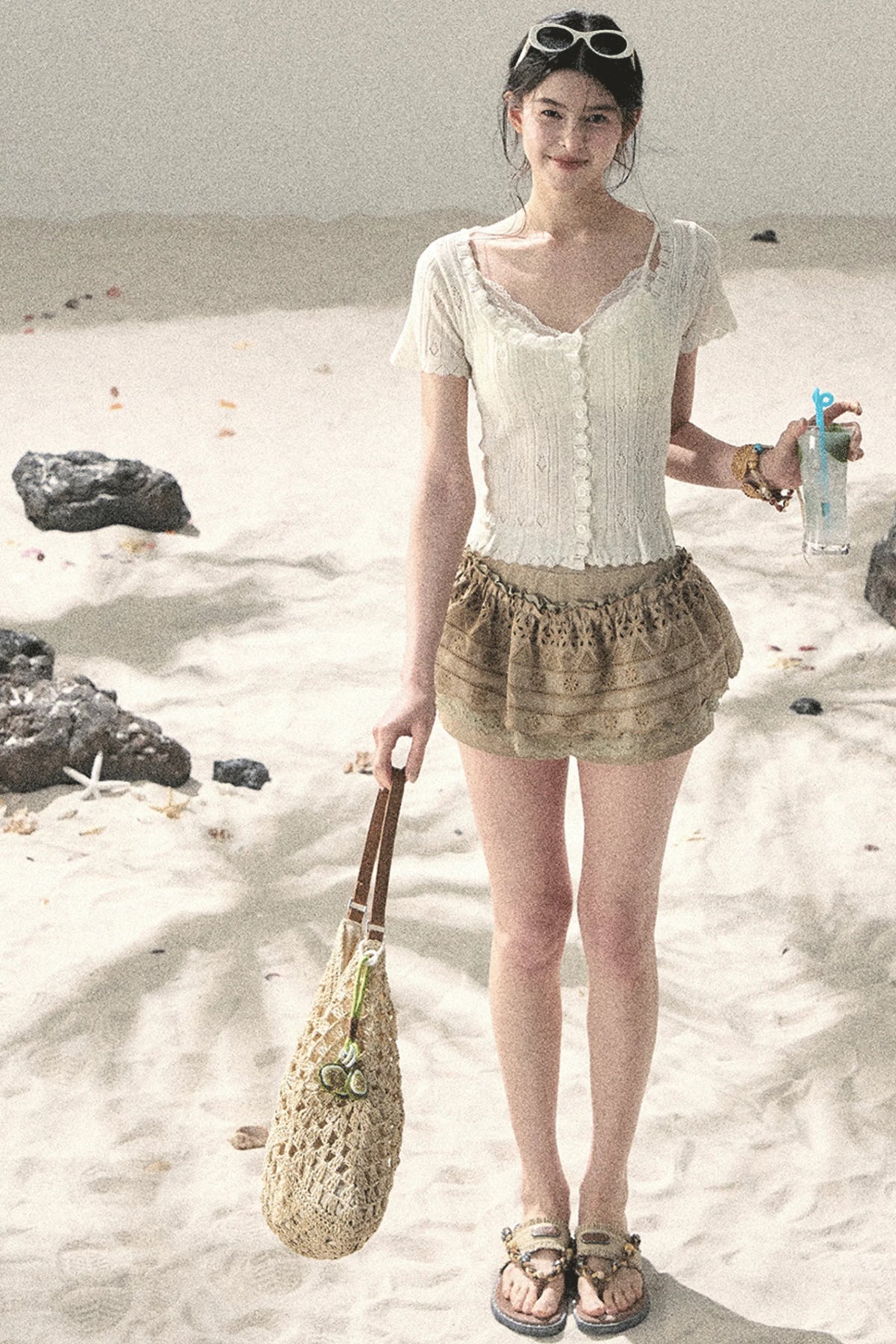 French Hollow-Out Knit Top Set-Up