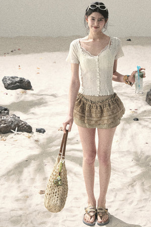 French Hollow-Out Knit Top Set-Up