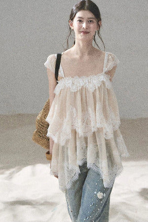 French Irregular Lace Mesh Top Set-Up