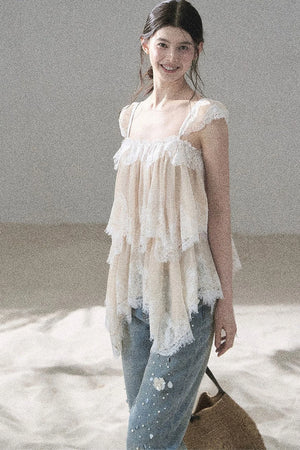 French Irregular Lace Mesh Top Set-Up