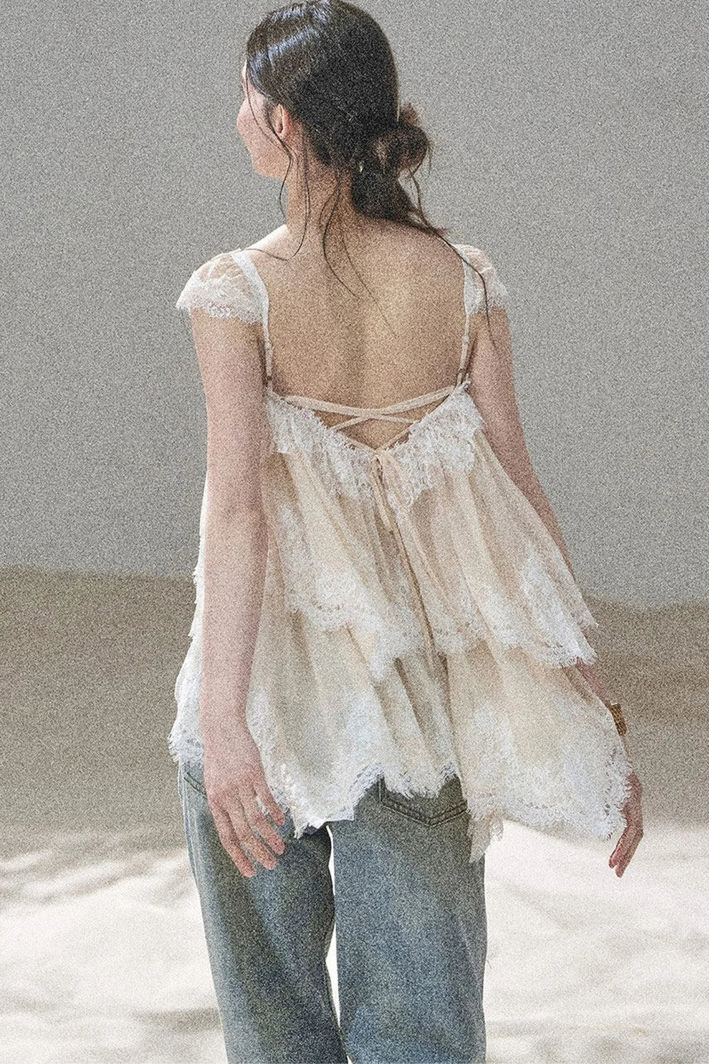 French Irregular Lace Mesh Top Set-Up