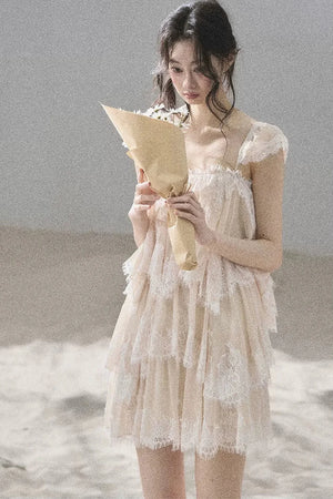 French Irregular Lace Mesh Top Set-Up
