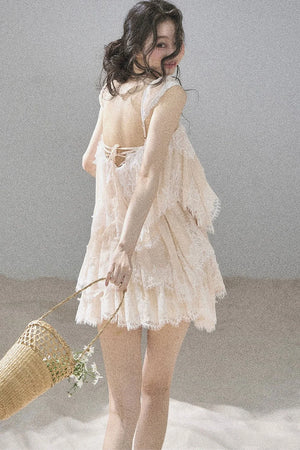French Irregular Lace Mesh Top Set-Up