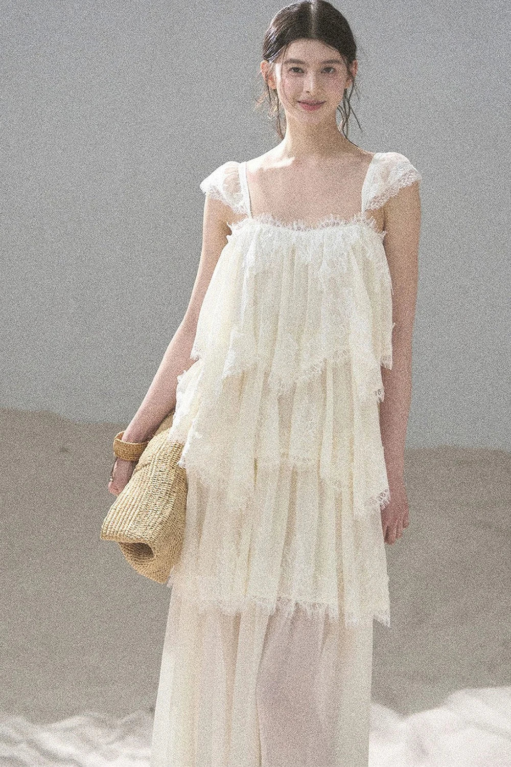 French Irregular Lace Mesh Top Set-Up