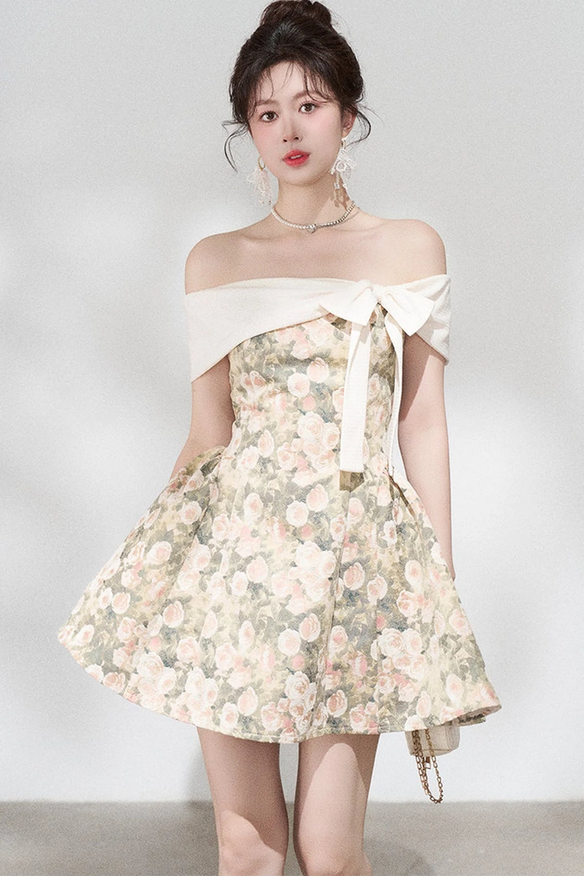 French Jacquard Off-Shoulder Dress