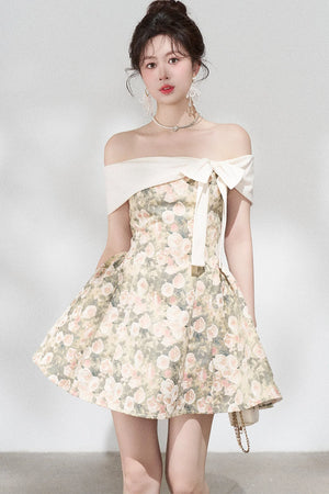 French Jacquard Off-Shoulder Dress
