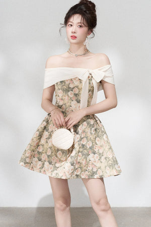 French Jacquard Off-Shoulder Dress
