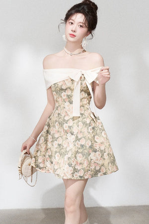 French Jacquard Off-Shoulder Dress