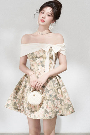 French Jacquard Off-Shoulder Dress
