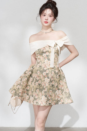 French Jacquard Off-Shoulder Dress