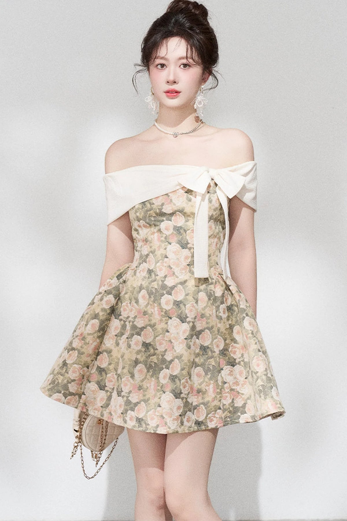 French Jacquard Off-Shoulder Dress