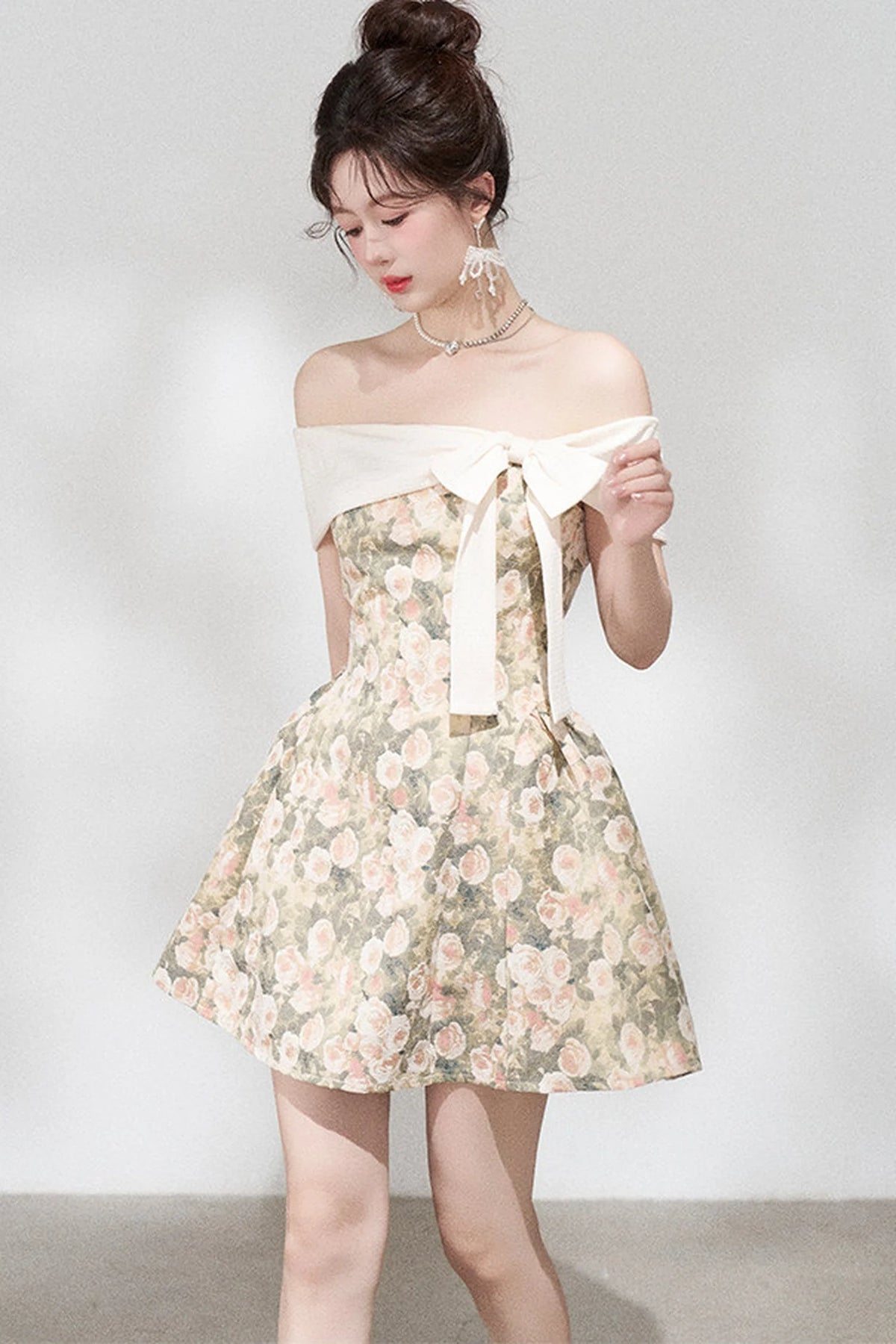 French Jacquard Off-Shoulder Dress