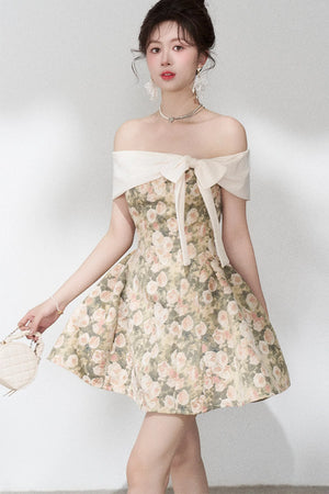 French Jacquard Off-Shoulder Dress