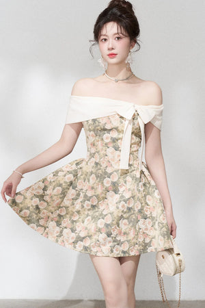 French Jacquard Off-Shoulder Dress
