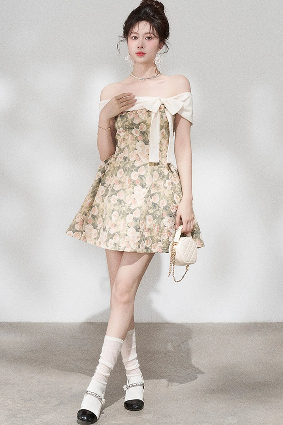 French Jacquard Off-Shoulder Dress