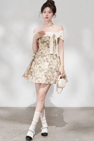 French Jacquard Off-Shoulder Dress