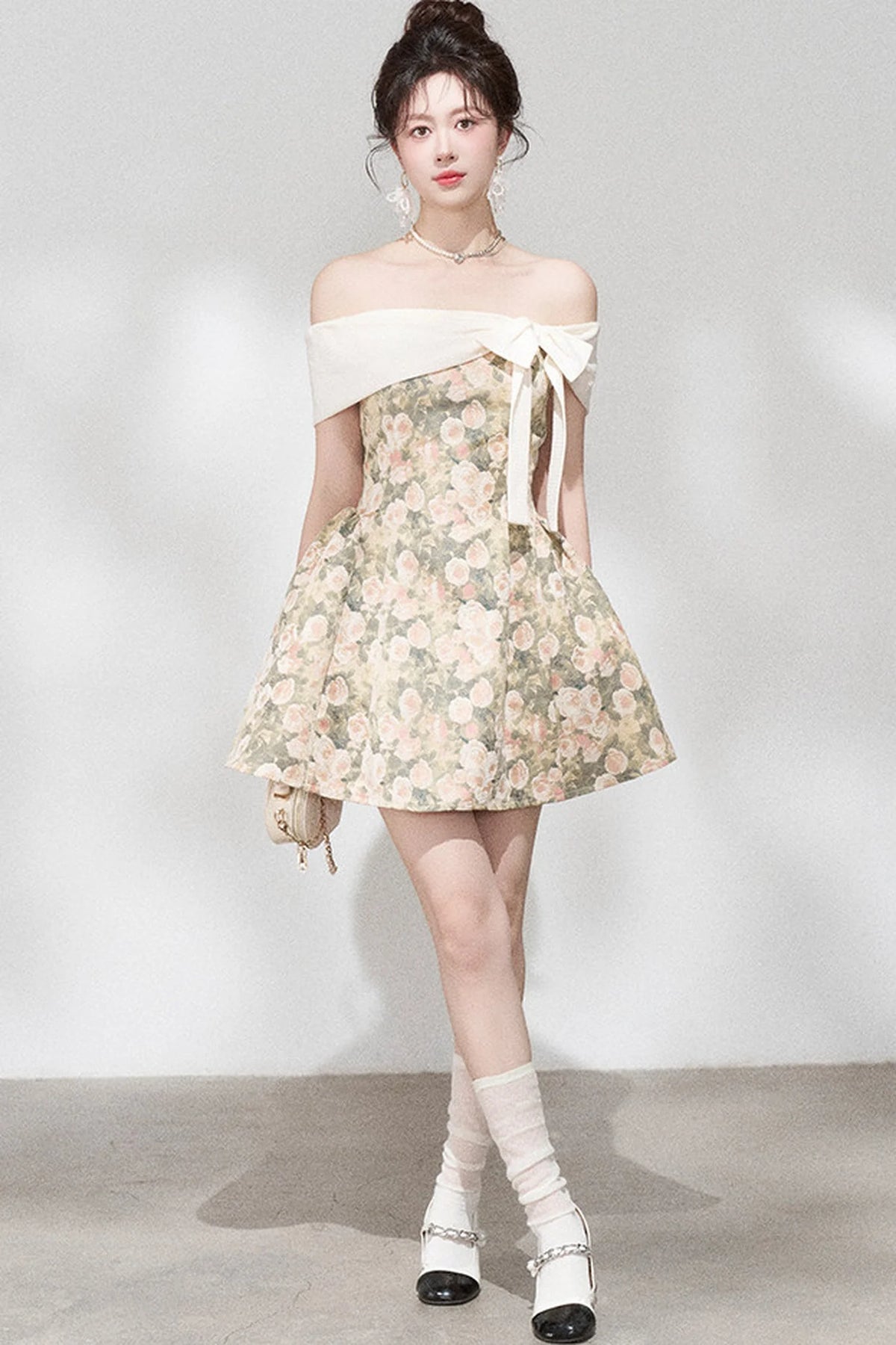 French Jacquard Off-Shoulder Dress