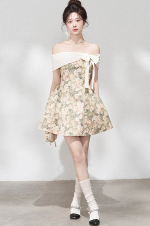 French Jacquard Off-Shoulder Dress