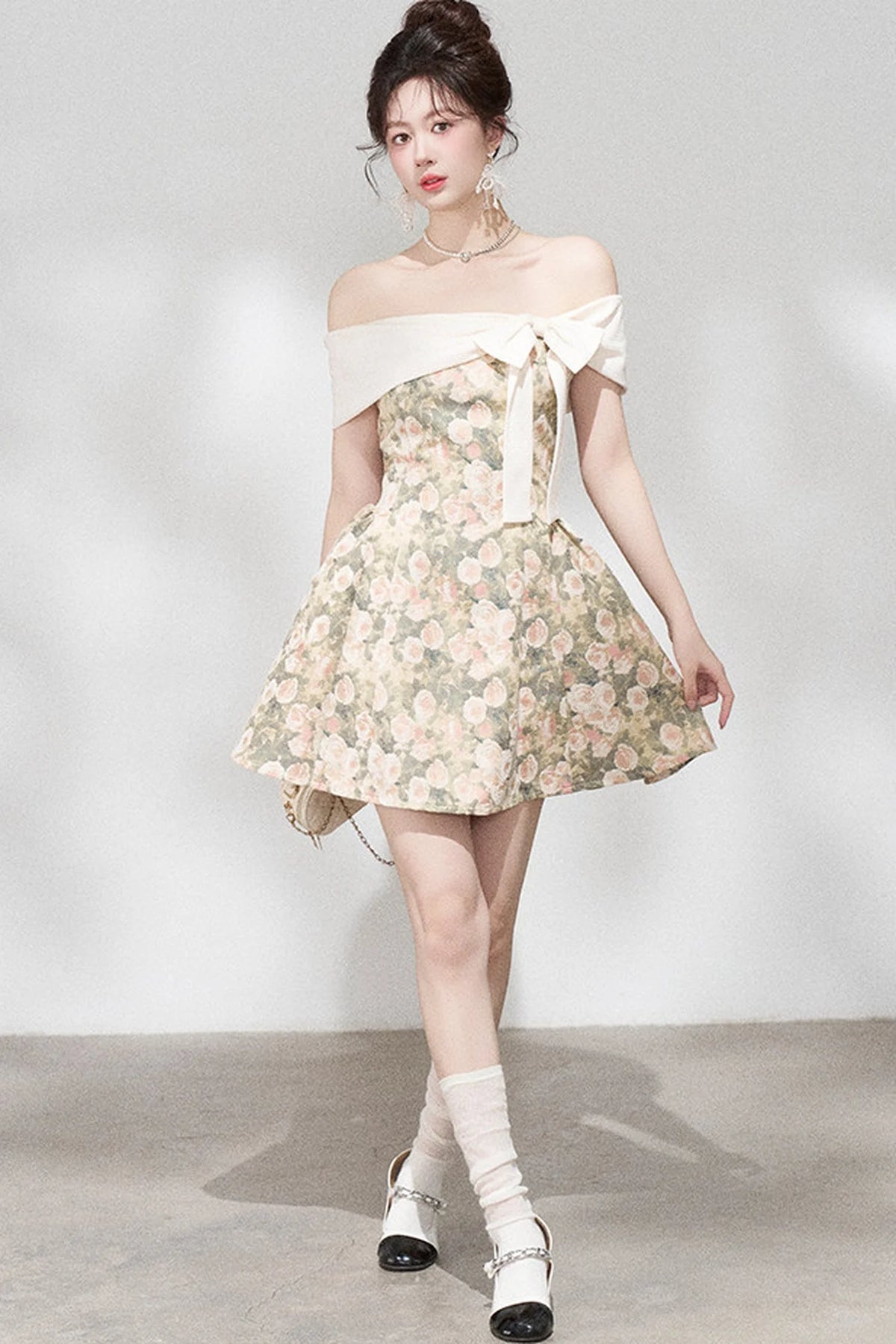 French Jacquard Off-Shoulder Dress