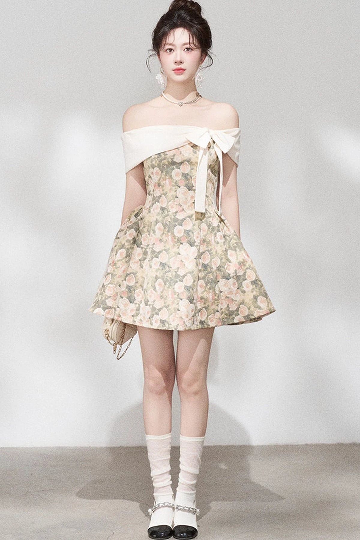 French Jacquard Off-Shoulder Dress