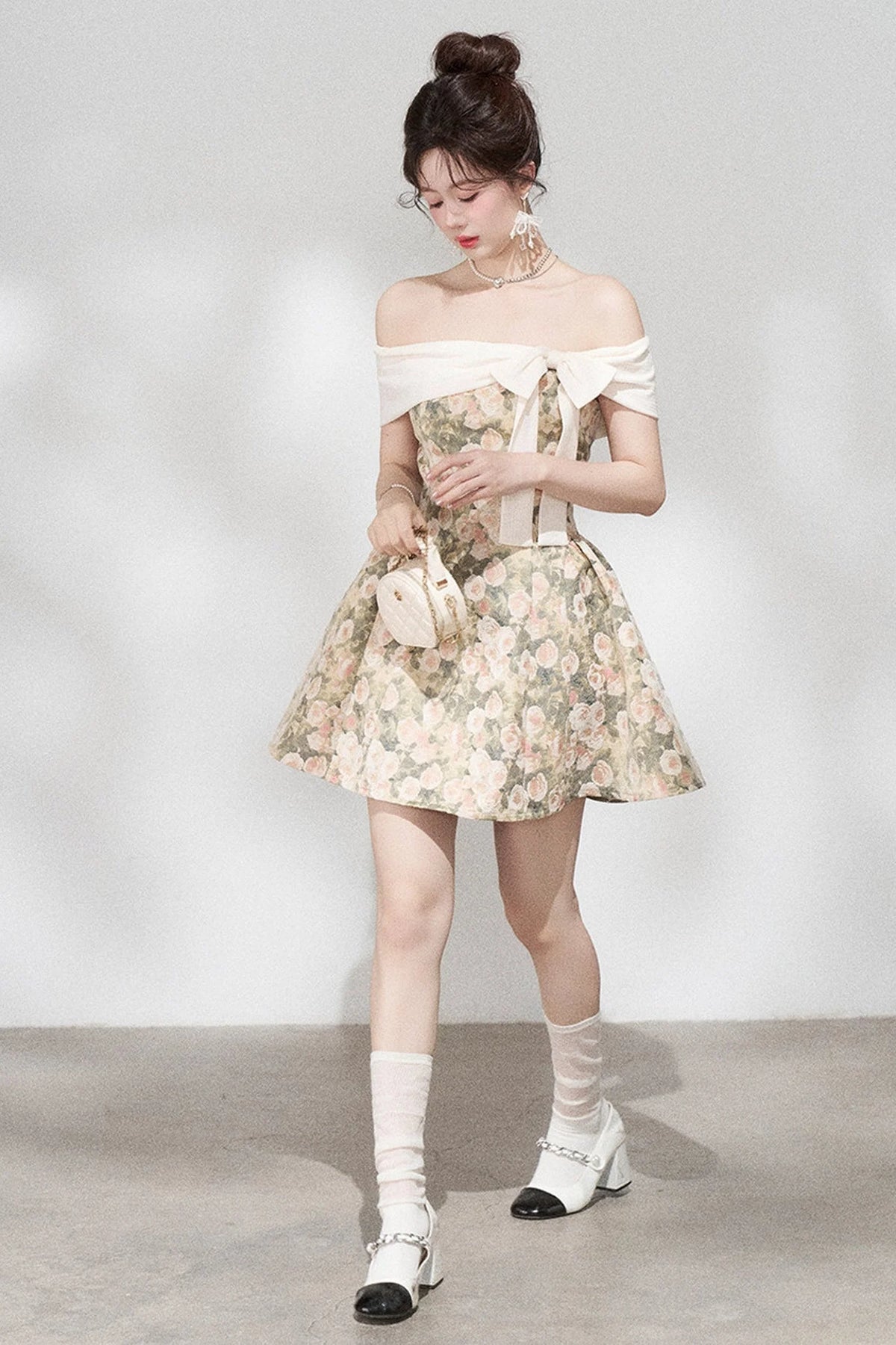 French Jacquard Off-Shoulder Dress