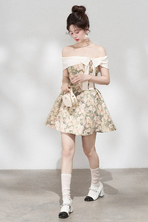 French Jacquard Off-Shoulder Dress