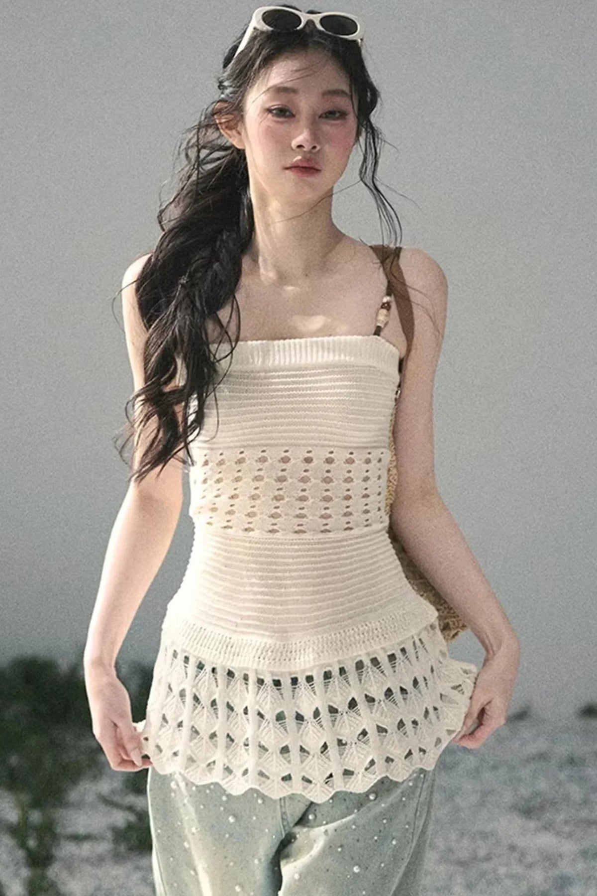 French Knitted Hollow-Out Camisole