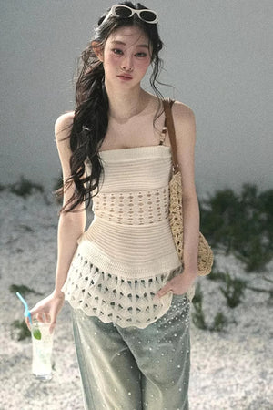 French Knitted Hollow-Out Camisole
