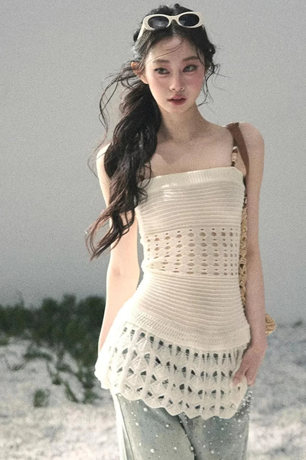 French Knitted Hollow-Out Camisole