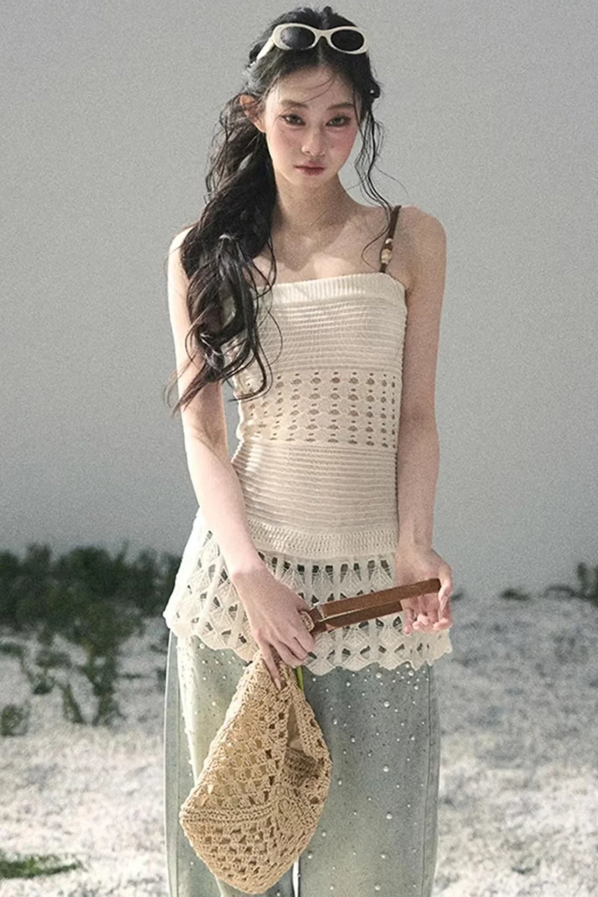 French Knitted Hollow-Out Camisole