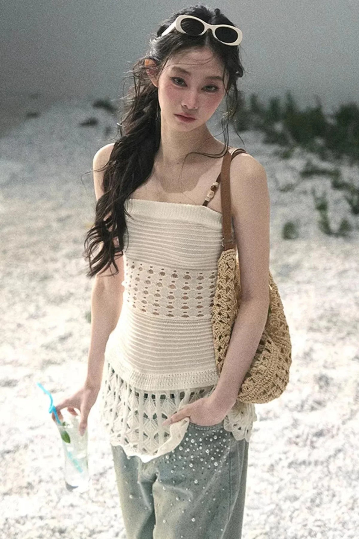 French Knitted Hollow-Out Camisole