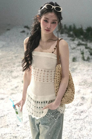 French Knitted Hollow-Out Camisole