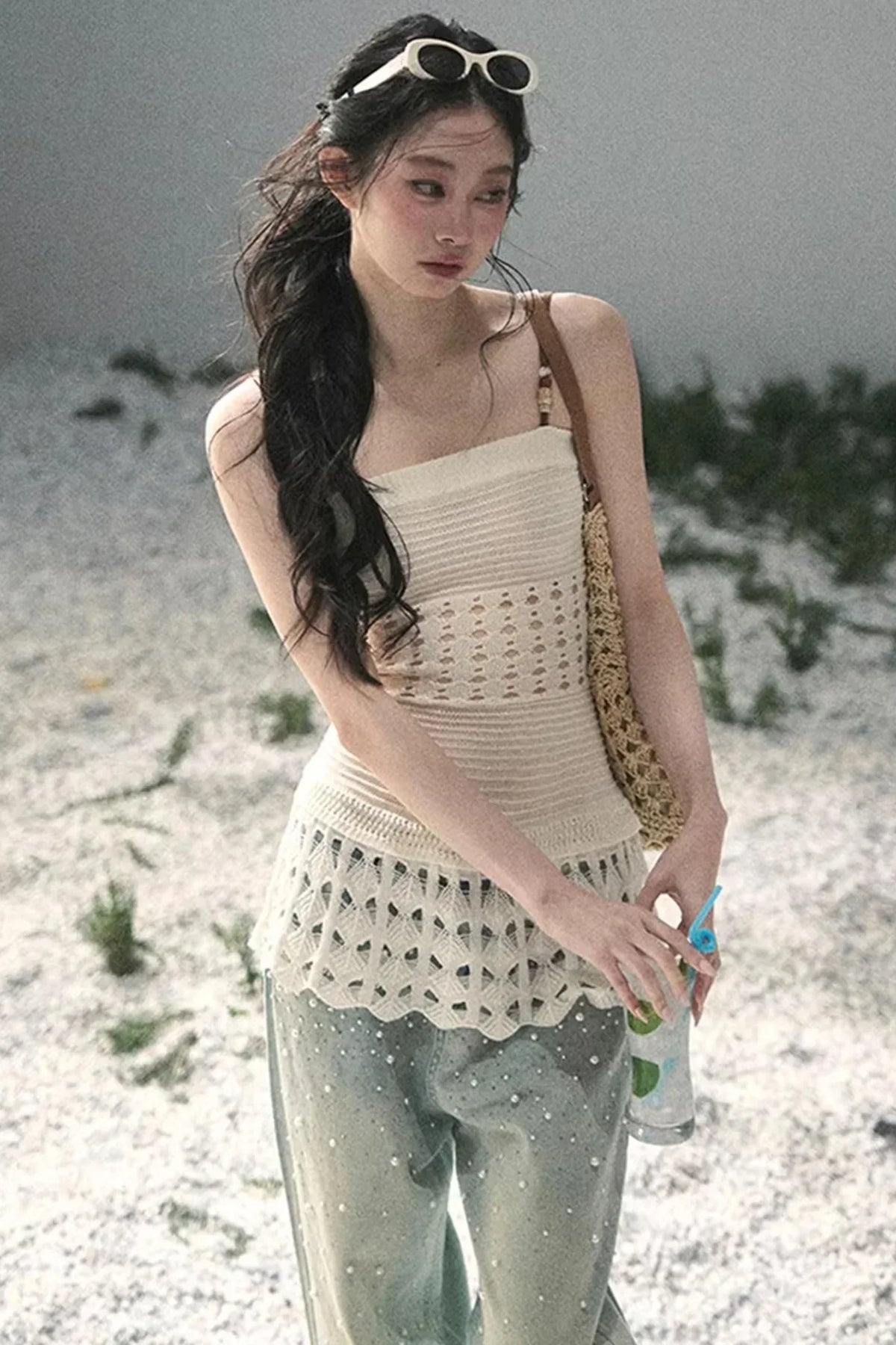 French Knitted Hollow-Out Camisole