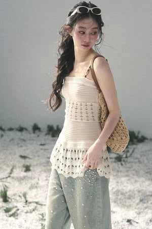 French Knitted Hollow-Out Camisole