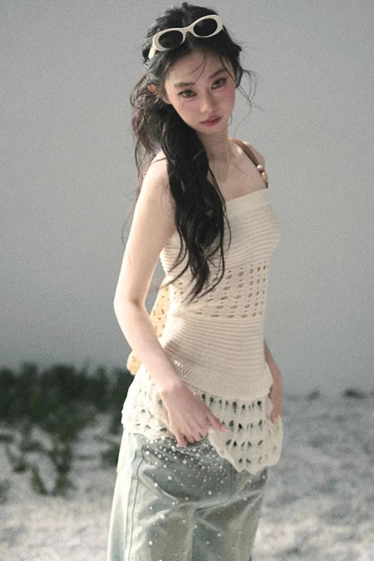 French Knitted Hollow-Out Camisole