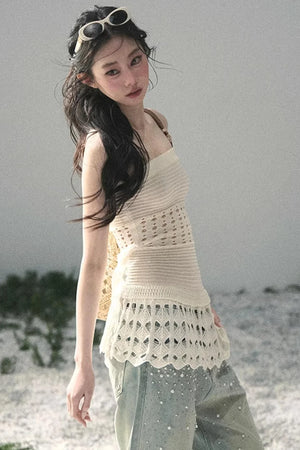 French Knitted Hollow-Out Camisole